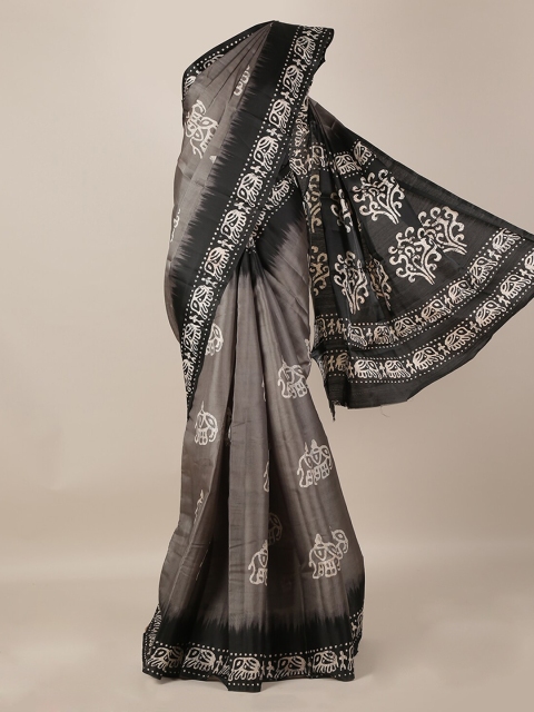 

Pothys Grey & Black Jute Silk Printed Saree