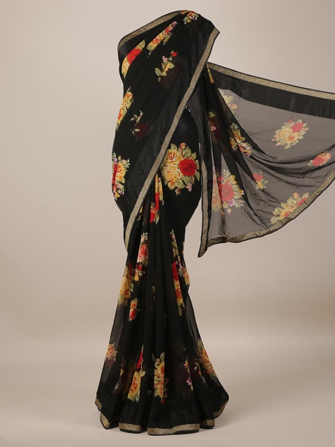 

Pothys Black & Orange Poly Georgette Printed Saree