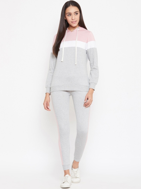 

Austin Wood Women Grey & Pink Colourblocked Tracksuit