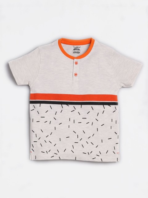 

Redden Boys Grey Printed Henley Neck T-shirt