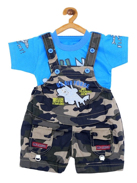

ICABLE Unisex Kids Blue Printed T-shirt with Dungaree