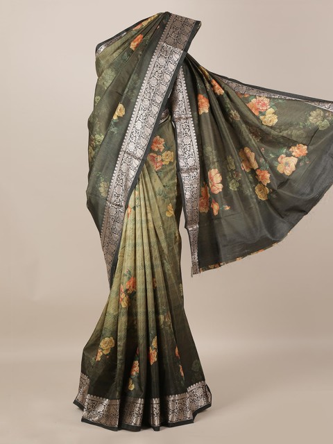 

Pothys Green Printed Jute Silk Saree