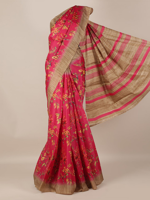 

Pothys Pink Printed Jute Silk Saree