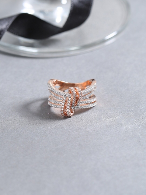 

Voylla Rose Gold-Plated White CZ-Studded Handcrafted Finger Ring