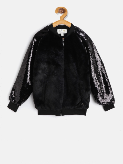 

Cherry Crumble Girls Black Solid Sequinned Bomber