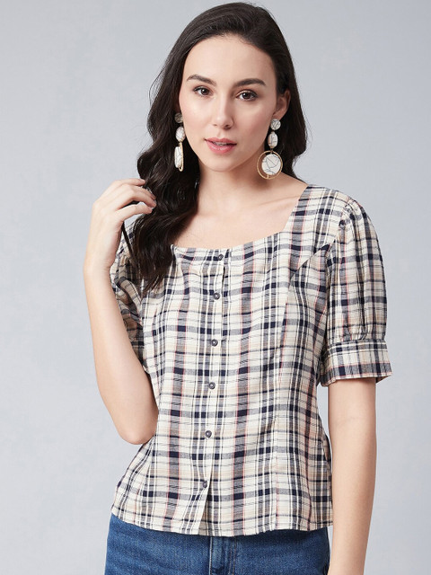

Marie Claire Women Beige & Black Checked Top