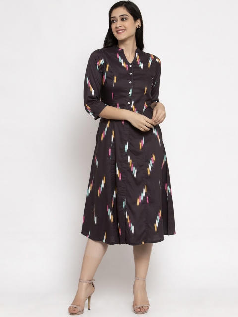 

Ayaany Women Brown Printed Fit and Flare Dress