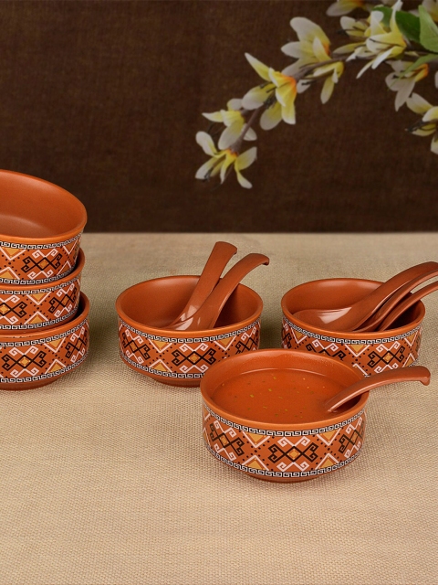 

StyleMyWay Set of 6 Brown Hand-painted Serving Bowls With Spoon