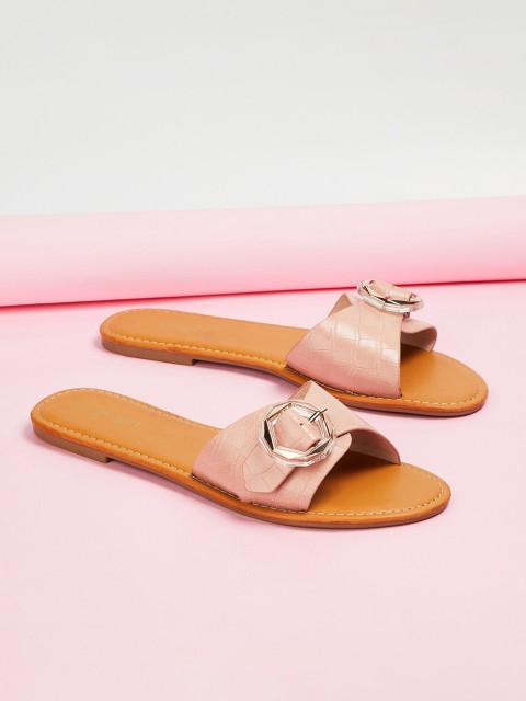 

Ginger by Lifestyle Women Pink Textured PU Open Toe Flats