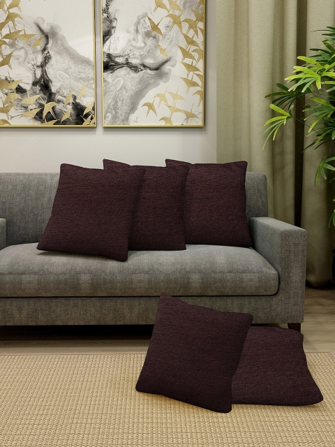 

KLOTTHE Brown Set of 5 Solid Square Cushion Covers