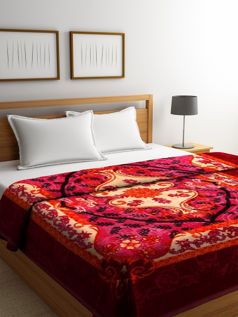 

NEUDIS Pink & Orange Floral Print Mild Winter 500 GSM Double Bed Blanket