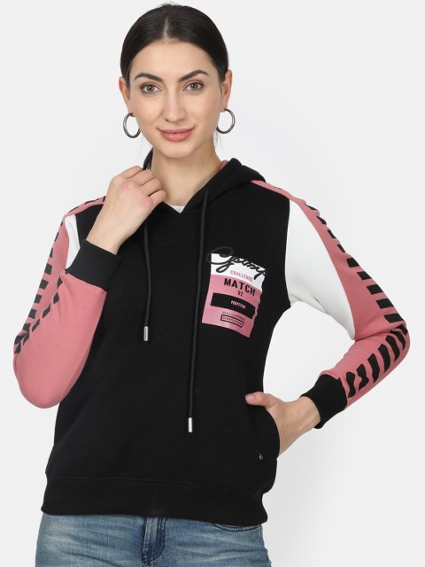

Monte Carlo Women Black & Pink Colourblocked Hooded Sweatshirt