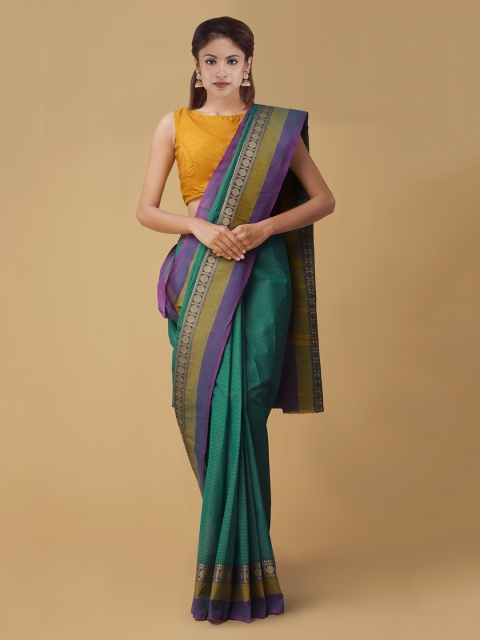 

Unnati Silks Green & Gold-Coloured Pure Cotton Solid Handloom Saree