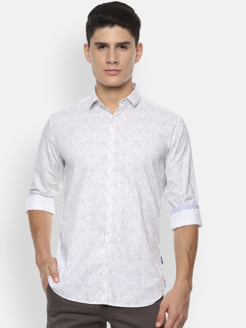 

V Dot Men White Slim Fit Printed Cotton Casual Shirt