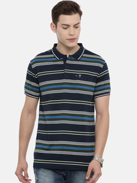 

Classic Polo Men Blue Striped Polo Collar T-shirt