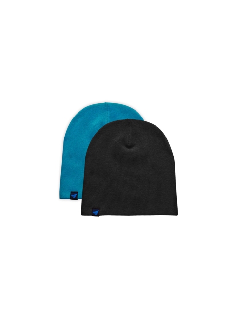 

Kosha Men Set Of 2 Black & Blue Self-Design Beanie