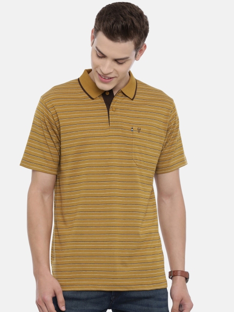 

Classic Polo Men Mustard Yellow & Black Striped Polo Collar T-shirt