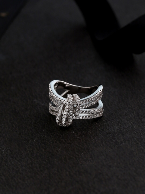 

Voylla Silver-Plated White CZ-Studded Handcrafted Finger Ring