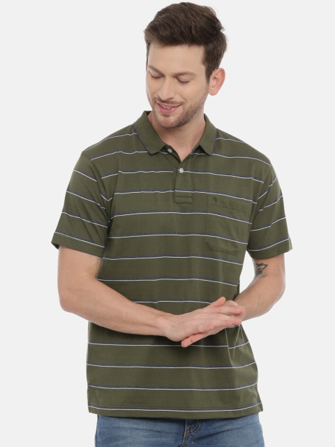 

Classic Polo Men Green & Grey Striped Polo Collar T-shirt