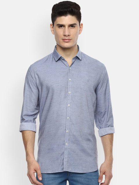 

V Dot Men Blue Slim Fit Solid Casual Shirt