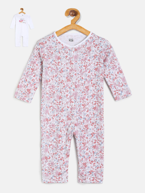 

MINI KLUB Infant-Girls Pack of 2 Printed Rompers, White