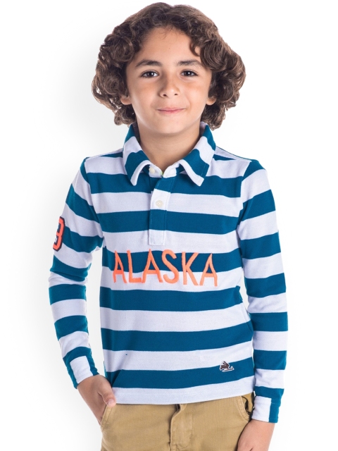 

Cherry Crumble Boys White & Blue Striped Polo Collar T-shirt