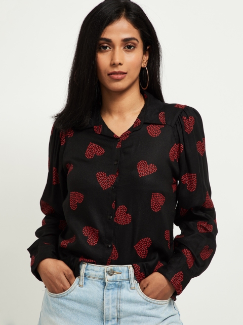 

max Women Black & Red Regular Fit Printed Casual Shirt