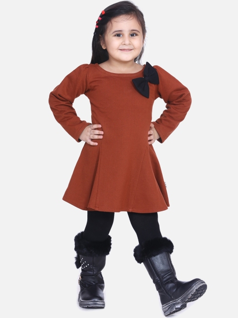 

AWW HUNNIE Girls Brown Solid Fit and Flare Dress