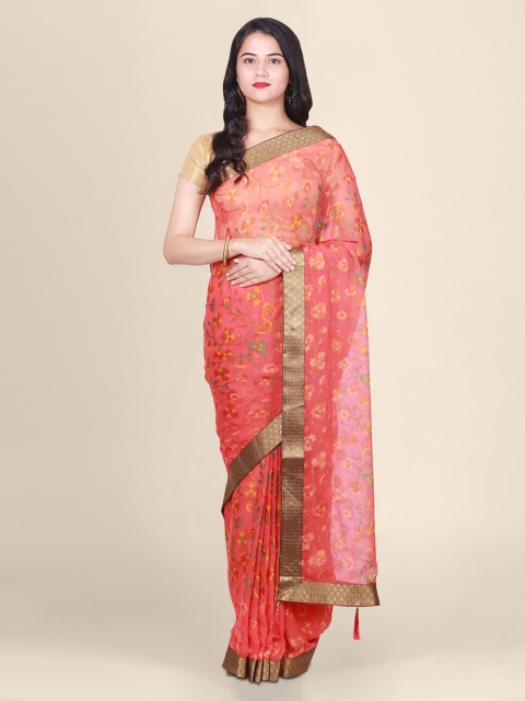 

CLAI WORLD Pink Printed Brasso Saree