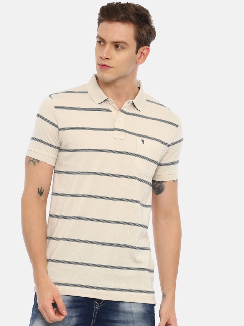 

Classic Polo Men Off-White Striped Polo Collar Slim Fit T-shirt
