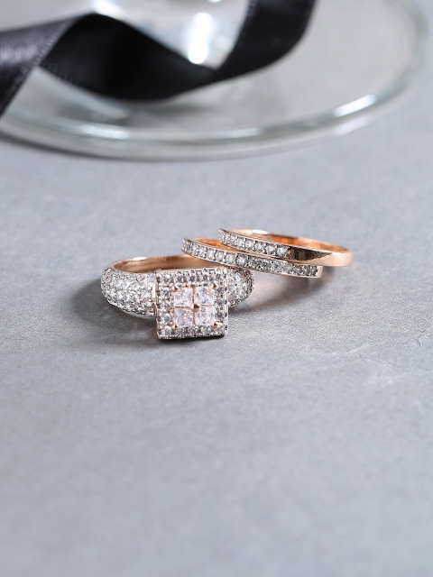 

Voylla Set Of 3 Rose Gold-Plated White CZ-Studded Handcrafted Finger Rings