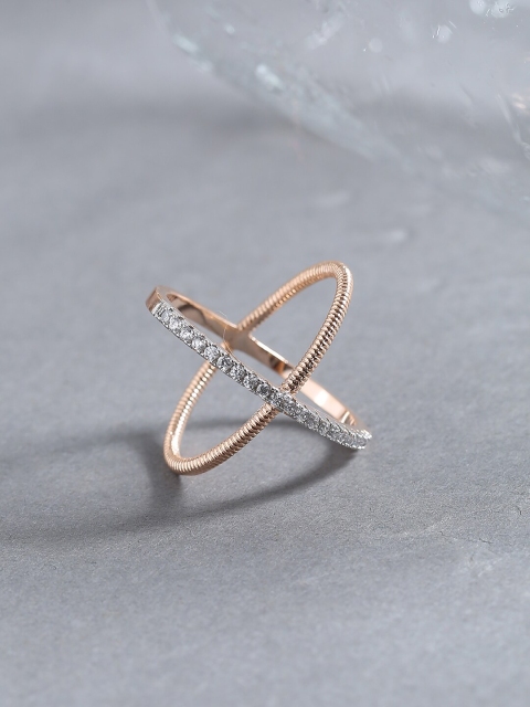 

Voylla Gold-Plated White CZ-Studded Overlap Design Handcrafted Finger Ring