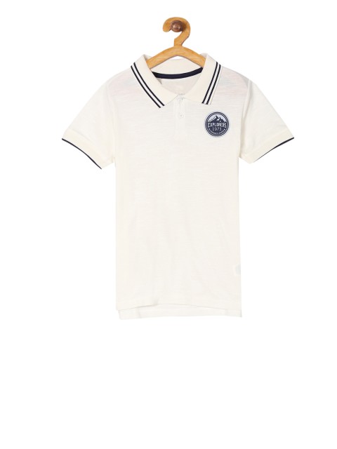 

Cherokee Boys White Solid Cotton Polo Collar Pure Cotton T-shirt