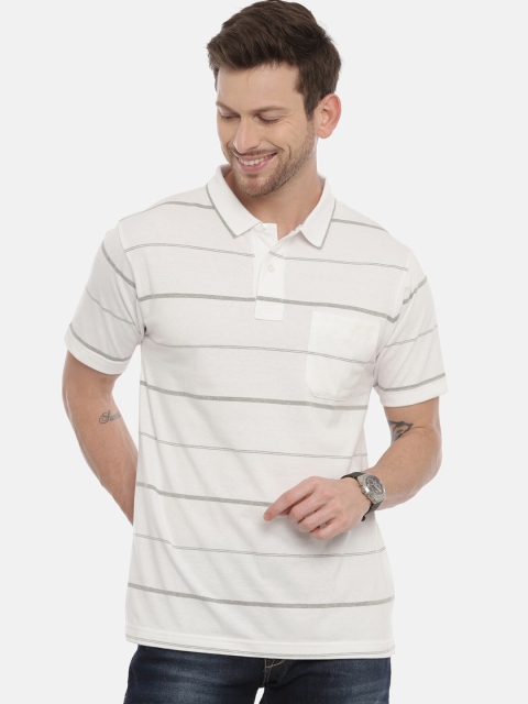 

Classic Polo Men White Striped Polo Collar T-shirt