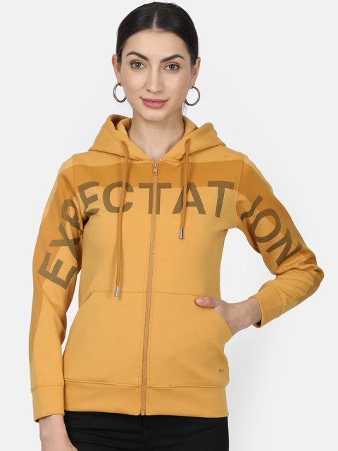 

Monte Carlo Women Mustard Yellow Printed Hooded Sweatshirt