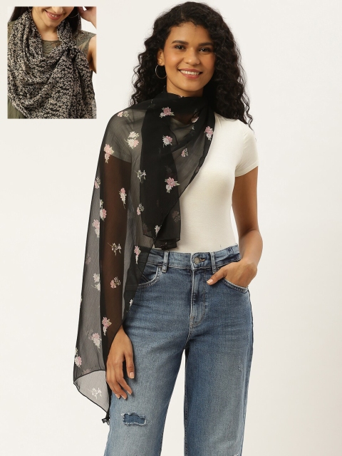 

Trend Arrest Women Pack Of 2 Printed Scarves, Black