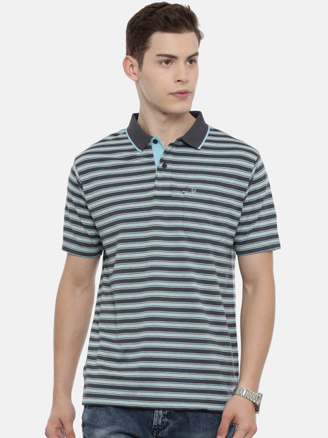 

Classic Polo Men Black Striped Polo Collar T-shirt