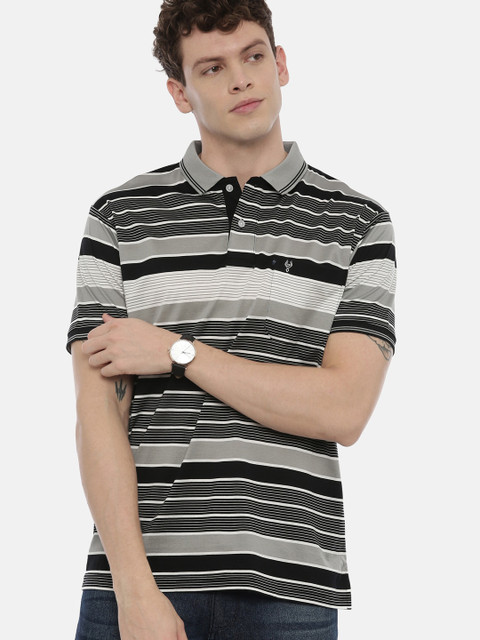

Classic Polo Men Black Striped Polo Collar T-shirt