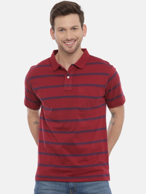 

Classic Polo Men Maroon Striped Polo Collar T-shirt
