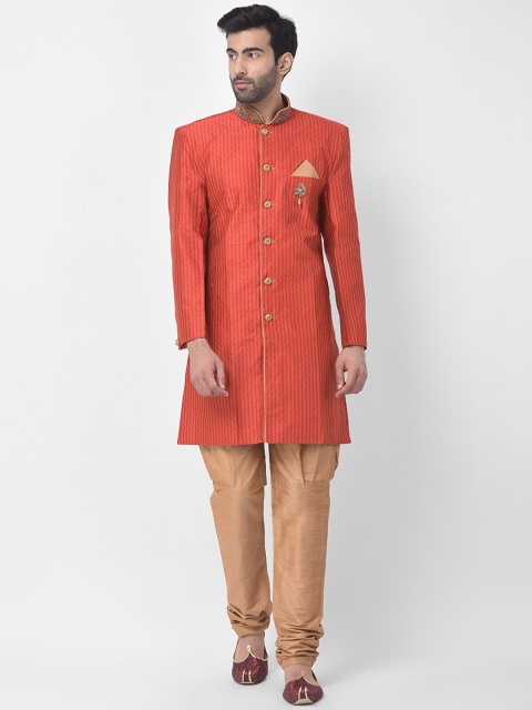 

SG LEMAN Men Red & Beige Woven-Design Sherwani Set