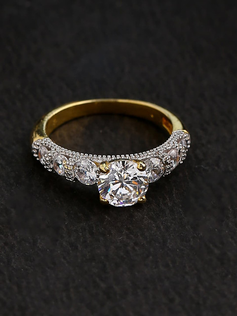 

Voylla Gold-Plated White CZ-Studded Handcrafted Finger Ring