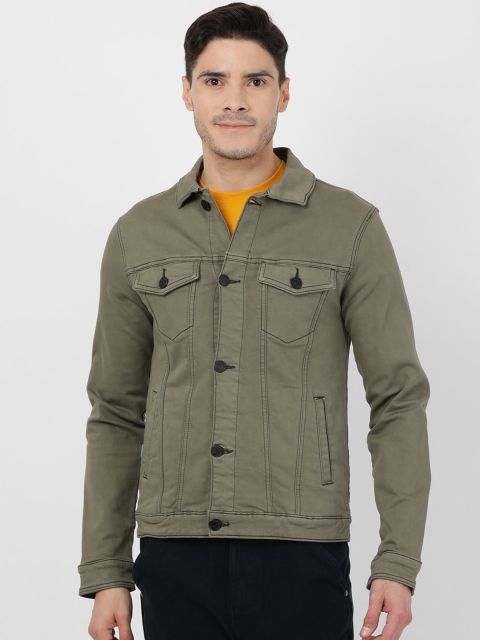 

Llak Jeans Men Olive Green Solid Denim Jacket