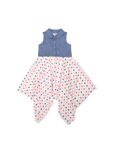 

Doodle Girls Off-White & Blue Printed Fit and Flare Dress