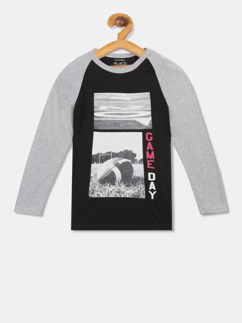 

The Childrens Place Boys Black Printed Cotton Round Neck T-shirt