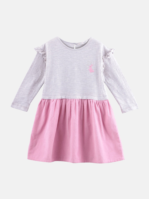 

Beebay Girls Pink & Grey Solid Fit and Flare Dress