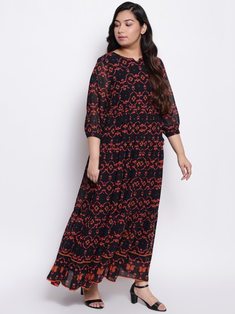 

Amydus Women Plus Size Black Printed Maxi Dress