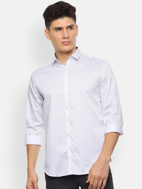 

V Dot Men White Slim Fit Printed Cotton Casual Shirt