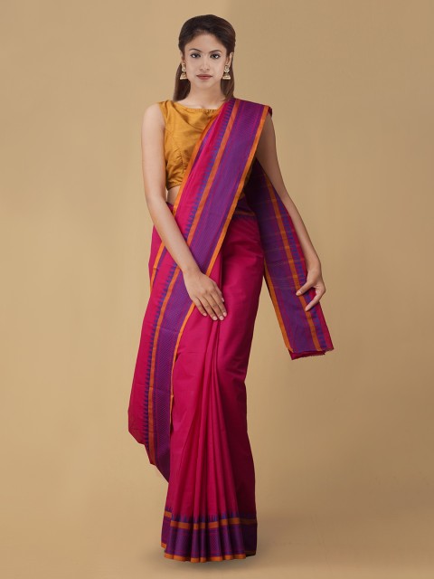 

Unnati Silks Pink & Blue Pure Kanchi Cotton Solid Saree
