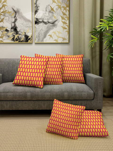 

KLOTTHE Set Of 5 Pink & Yellow Self-Design Sustainable Cushion Covers
