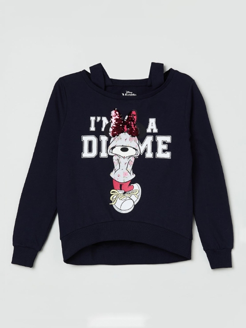 

max Girls Navy Blue Printed Sweatshirt